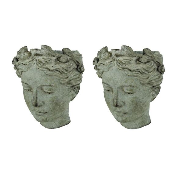 Distressed Cement Classic Greek Lady Head Indoor/Outdoor Hanging Planters Set - Picture 1 of 3